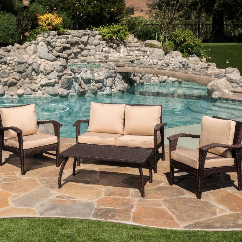 Chaise bistro et table d'extérieur Pe 4Pc - brun + brun clair, fer, chaise imperméable