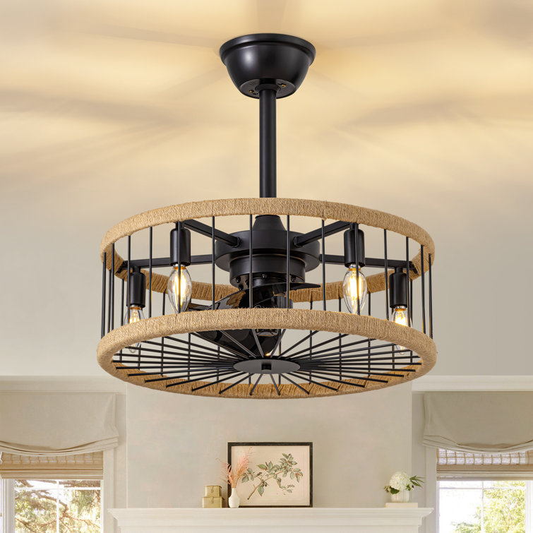 20" Farmhouse Caged Ceiling Fan With Light Kit And Remote Control Included