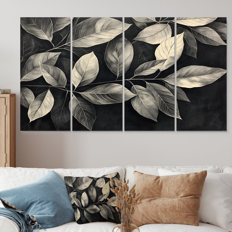 Grey Rustling Autumn Leave II - Rustling Wall Art - Traditional Wall Art Decor, 4, 28" H x 48" W