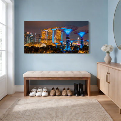 Singapore Cityscape With Marina Bay Sands And Supertrees Canvas Wrapped Wall Art Set Of 1