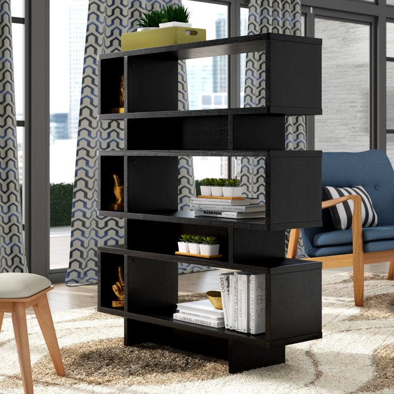 Carnageeragh 134.62cm H x 111.76cm W Geometric Bookcase, Black