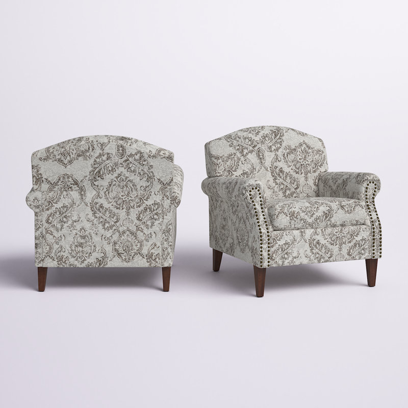 Fauteuil avec garniture cloutée Mooresville, Polyester beige