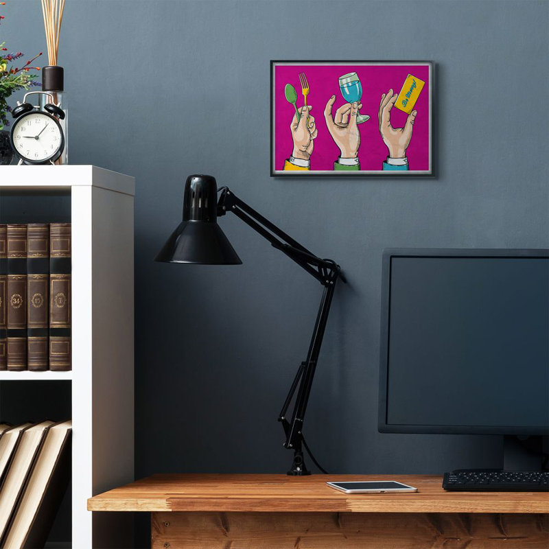 «Eat Drink Be Merry Neon Pink Comic Book Design» par Ester Kay, impression sur toile, Giclée encadrée noir minuit