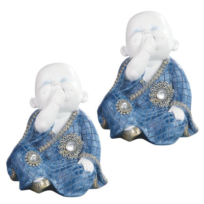"Ensemble de 2 pièces" ICE ARMOUR 6,75 "H Moine sans parler Figurine Sculpture Sculpture Ornement Décoration pour la maison / la chambre et des idées de cadeaux parfaits pour la pendaison de crémaillère, les Fêtes et les Anniversaires