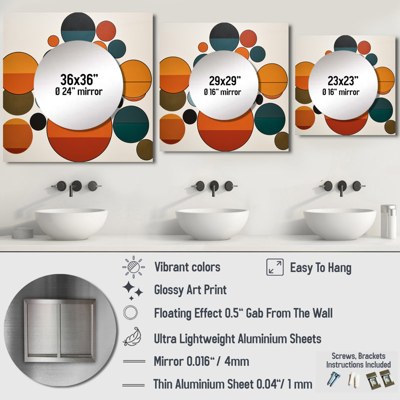 Devontez - Midcentury Square Living Room Wall Mirror Art, 36" x 36"