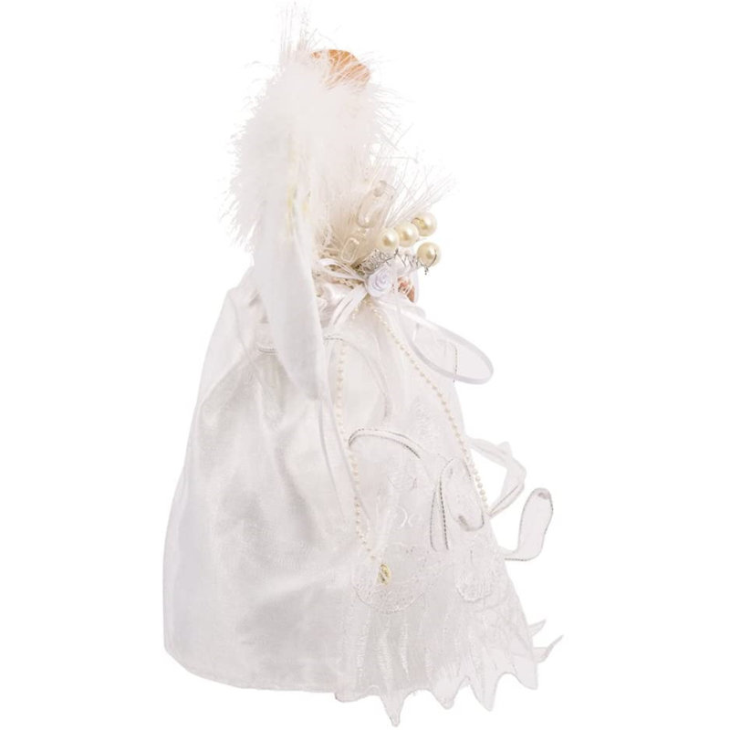 12-Inch White and Silver Fiber Optic Angel Tree Topper with Feather Wings