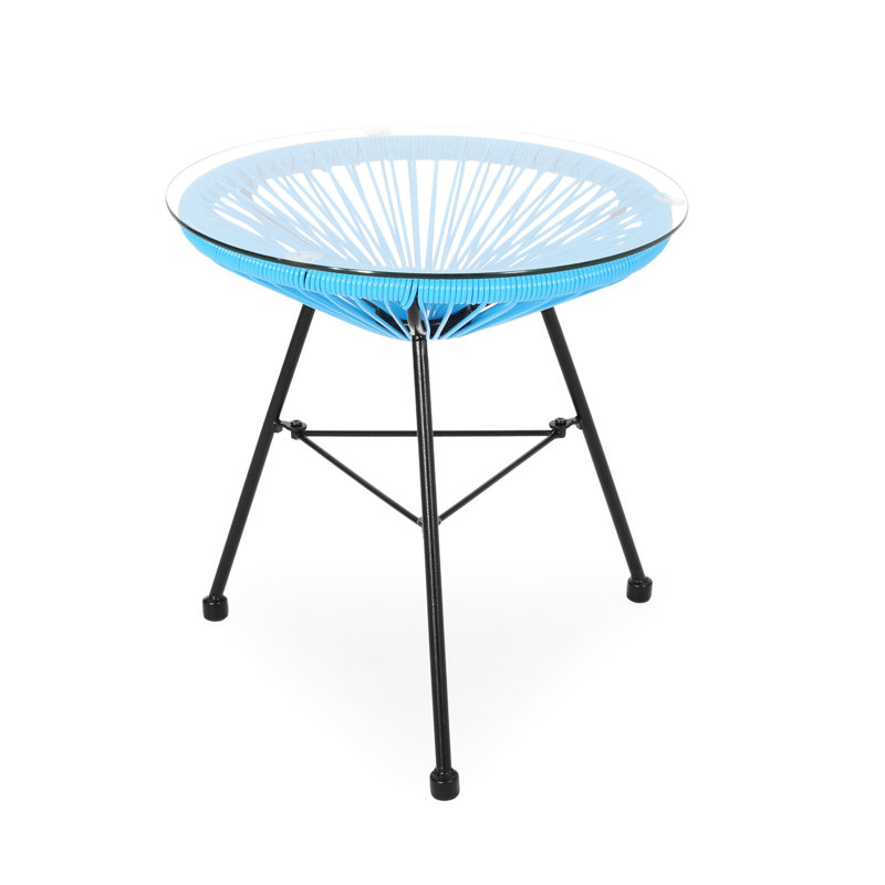 Tempered Glass Side Table With Base - Blue, 17.73"w X 17.73"d 18.34"h, Stylish And Functional Modern Glass, Outdoor Furniture