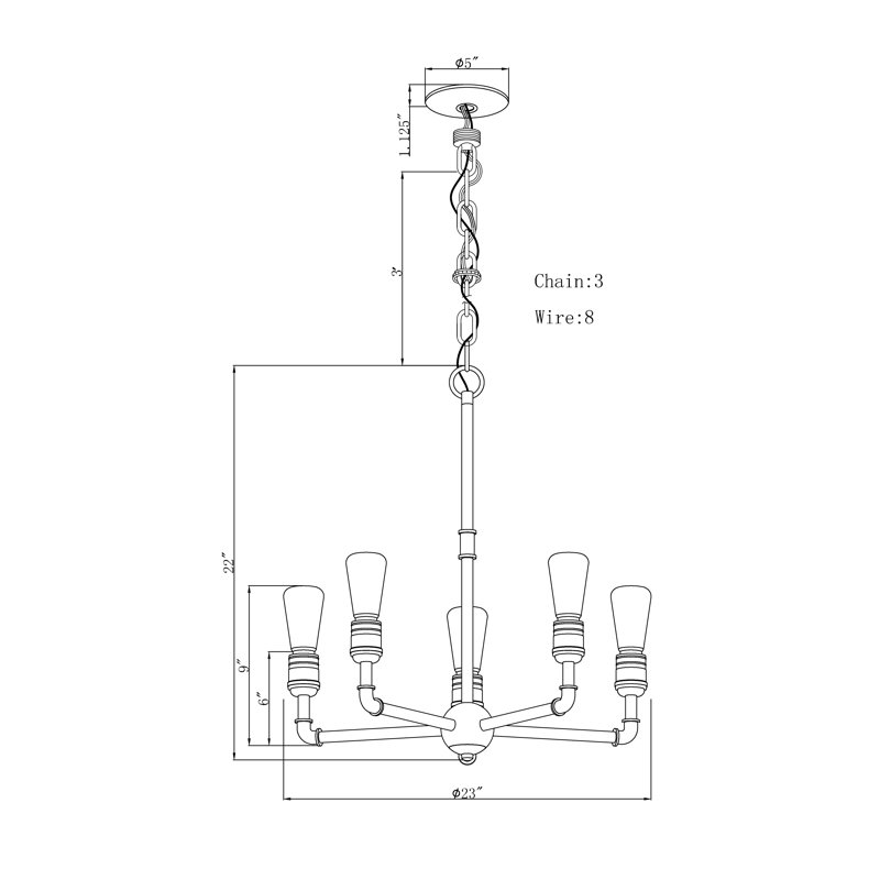 Lustree 5 lumières façon bougie/classique Kohlmeier, Nickel brossé