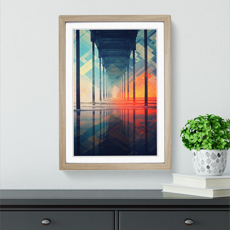 Pier Pier Geometric - Single Picture Frame Print on Wood, 34cm H x 25cm W, Oak Framed