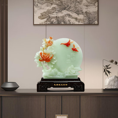 "Œuvre d'art jade synthétique pivoine et lune"