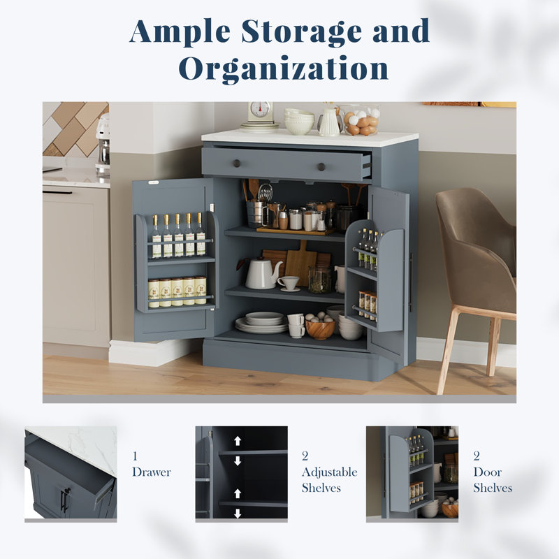 Armoire de cuisine moderne autoportante avec tiroir, tablettes réglables et rangement pour porte - Buffet gris et armoire à café