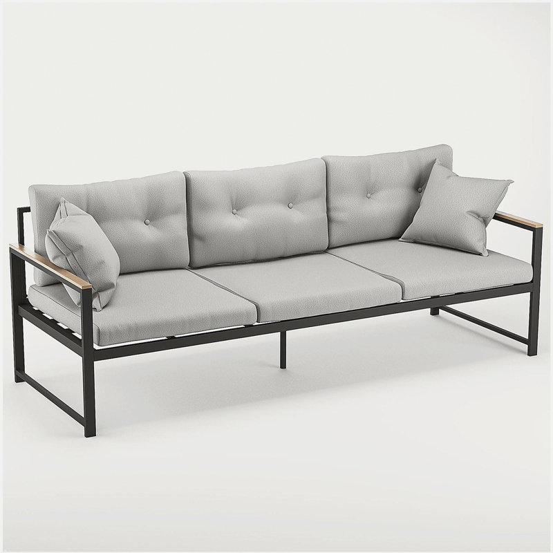 Edenbrook Cliffside Outdoor Button Tufted Metal Sofa , Light Grey/ Charcoal