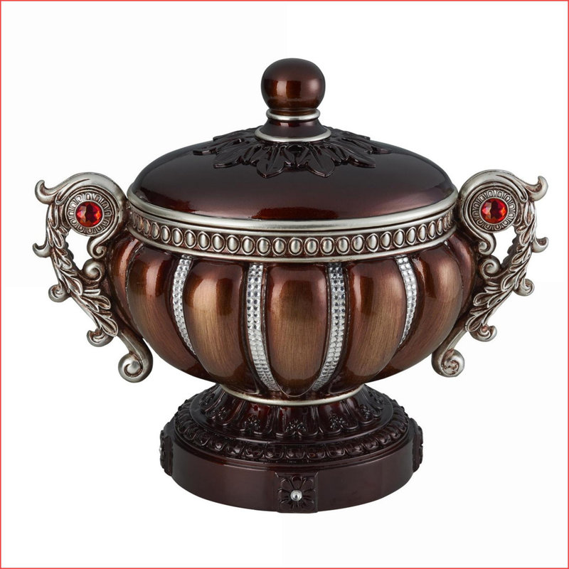 Boîte à bijoux décorative 11,5 po de hauteur bronze rougeâtre avec accents argentés | Bronze | Polyrésine