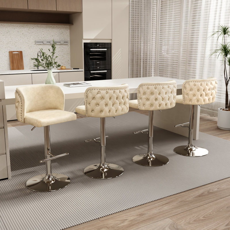 Ensemble de 4 tabourets de bar Modern, Argent, Crème