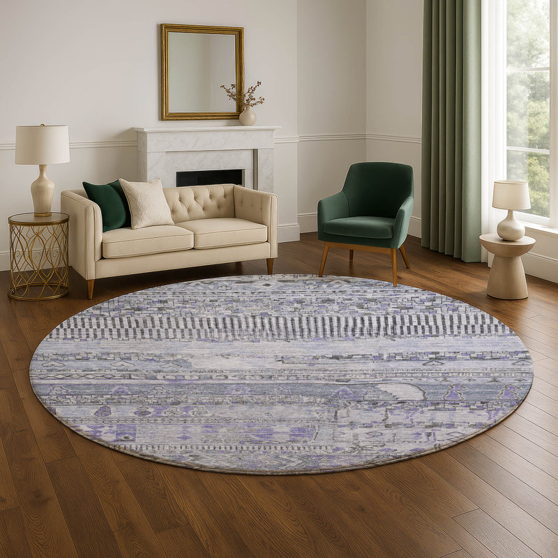 Premium Machine Washable Ashington AMF1835 Stripes Rug, Round 8'
