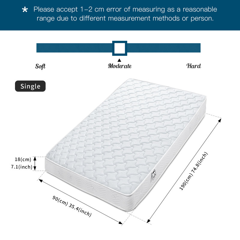 Mattresses Memory Foam Spring Quilted, Single (3')