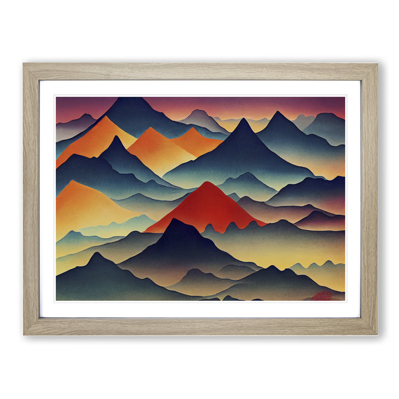 Blissful Painted Mountains Abstract - Framed Print, 34cm H x 46cm W x 2cm D, Oak