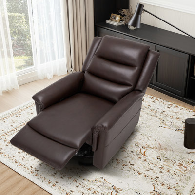 Manual Swivel Rocker Recliner – Adjustable Leather Lounge Chair with 360° Rotation -  Latitude Run®, AF69FDC58DF3470ABA544A7549935171