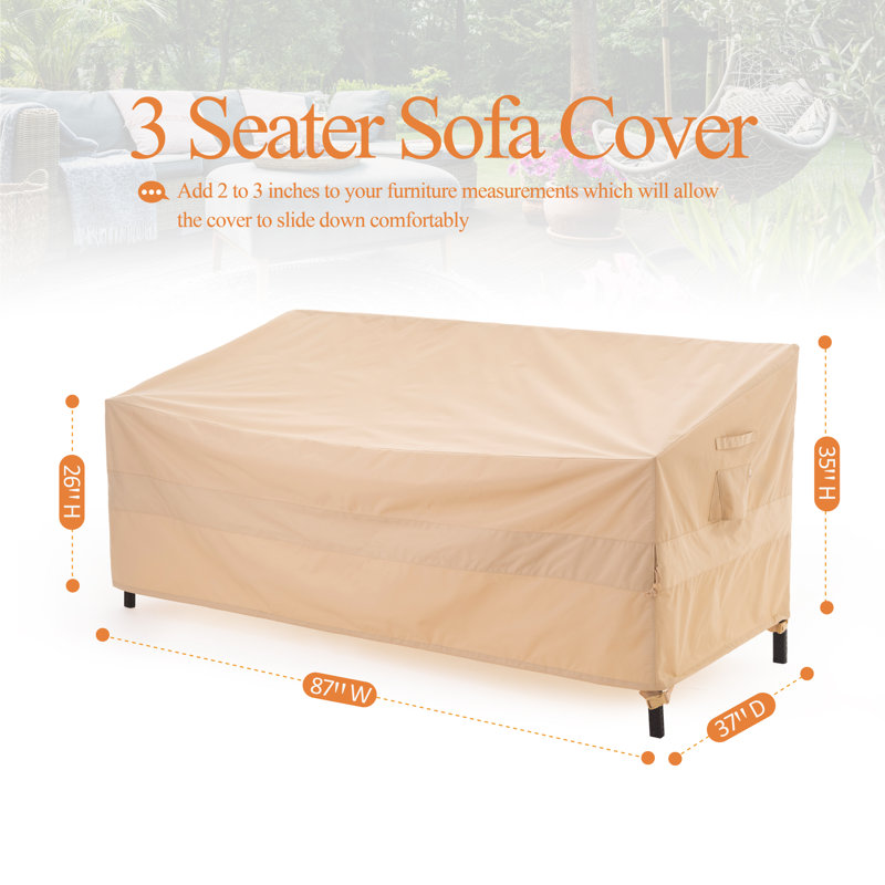 Premium Waterproof Outdoor Patio Sofa Cover: Latest Rip-Stop Fabric, 3-Year Warranty, 35" H x 87" W x 37" D, Beige