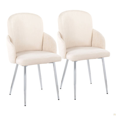 Contemporary Dining Chair In Chrome Metal And Cream Fabric With Chrome Accent  - Set Of 2