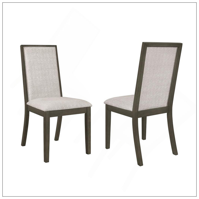 Ensemble de 2 chaises de salle à manger rembourrées en tissu beige avec une finition gris foncé, alliant confort et élégance pour une expérience culinaire luxueuse
