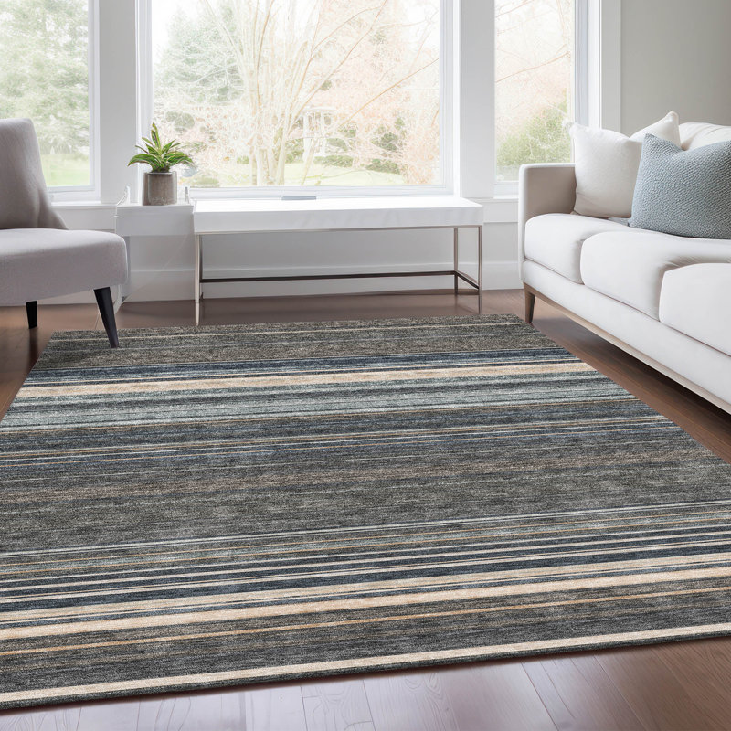 Tapis taupe Prisco lavable à la machine de qualité supérieure, Rectangle 5 pi x 7 pi 6 po