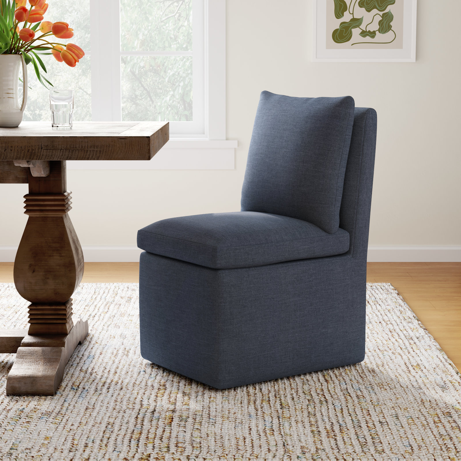 Alayaa Upholstered Side Chair, Effie Indigo Performance Linen