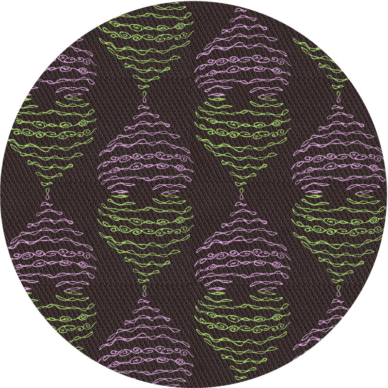 Tapis noir / vert / mauve Power Loom, Rond 7 pi