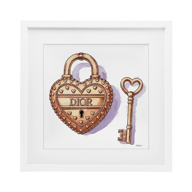 Glam Lock and Key, reproduction encadrée sous verre, design par Amanda Greenwood, H 16 po x l 16 po, Cadre blanc côtier