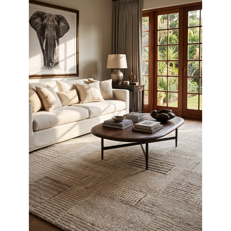 Zahi Hand Tufted Abstract Area Rug in Ivory/Beige, Rectangle 5' x 8'