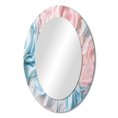 Pink Blue Dancing Colors I - Pink Modern Oval Wall Mirror