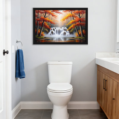 «Plants & Flowers Autumn Trees Waterfall Reflection Landscape», reproduction d'art sur toile