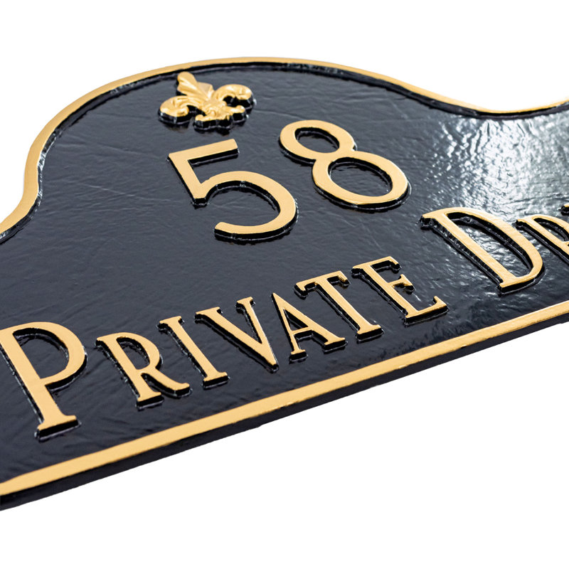 Fleur de Lis 2-Line Lawn Address Sign, Black/Gold