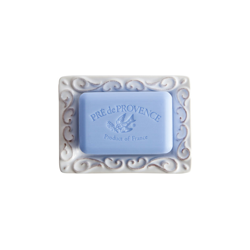 White Ceramic Rectangular Soap Dish with Embossed Design