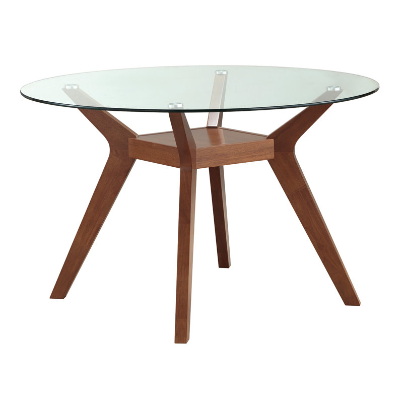 Hayek Round Glass Top Solid Wood Base Dining Table