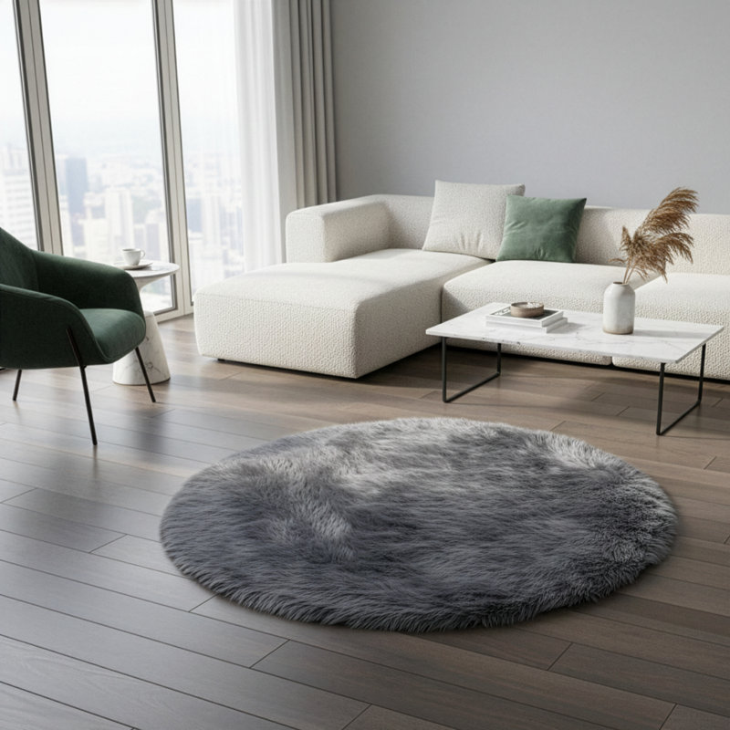 Hughey Faux Fur Indoor Rug, Round 5'