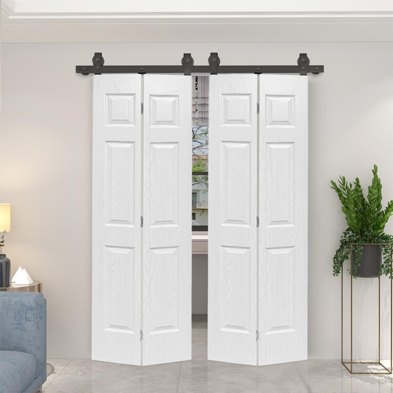 Double porte pliante en panneaux de fibres à densité moyenne à double panneaux en chêne blanc 60 po x 80 po avec quincaillerie 60 po x 80 po