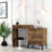 Modern Make-Up Table with Metal Legs, Walnut Finish, 48.8 x 33.4 x 15.7 inches | 100% Melamine Coated Particle Board, Thickness: 0.7 inches | Stylish Plastic Handle, Perfect for Industrial & Contemporary Spaces-142477360