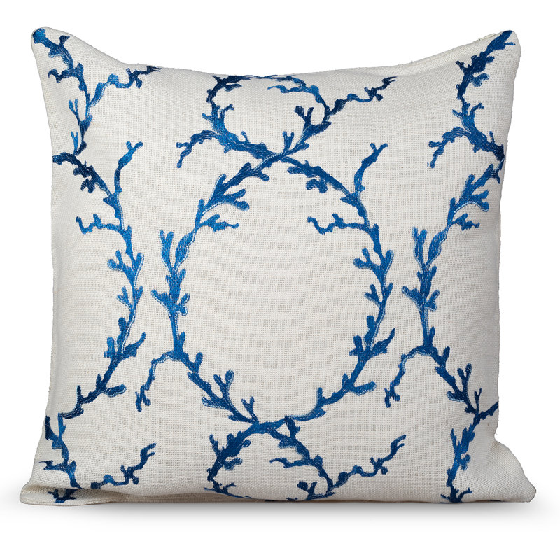Coastal Embroidered Feather Reversible Throw Pillow, White