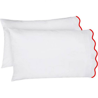 400TC Cotton Scallop Embroidery & Border Sateen Solid Pillowcases (Set Of 2)