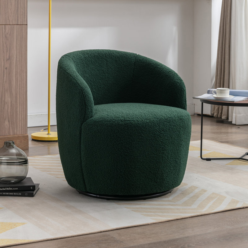 Swivel Accent Armchair Barrel Chair With Powder Coating Metal Ring, Green Faux Fur, 24" W x 15" H