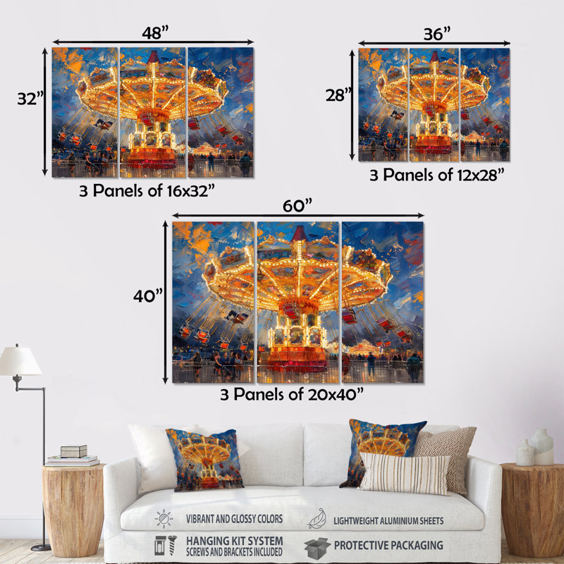 «Amusement Parks Carrousel Carnival Colors» - ensemble d'impressions d'art mural parcs d'attractions, Métal métal