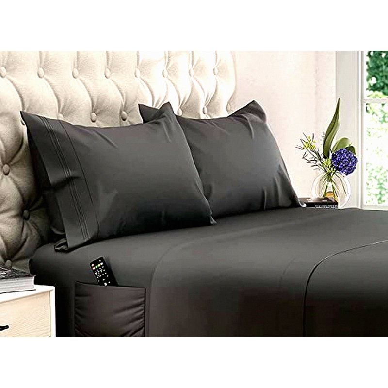 CoolMax Sheet Set - 4 Piece Cooling Bed Sheets with Side Pocket - Fitted Sheet - Soft & Long Lasting Fine Brushed Polyester - Gray