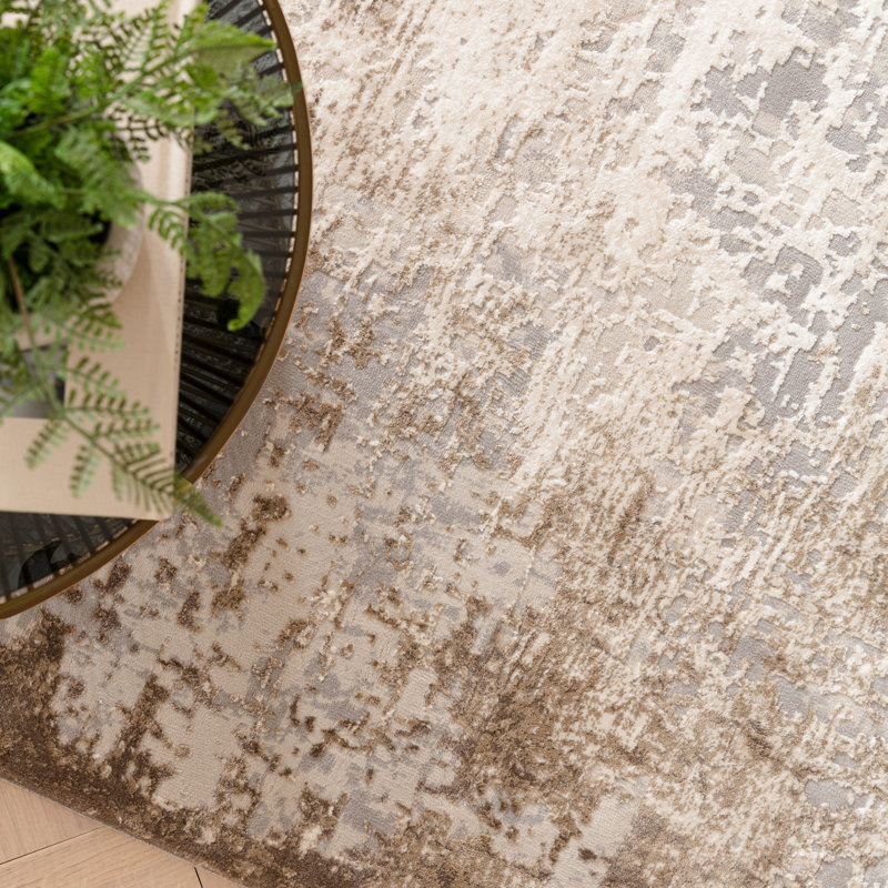Abrienne Soft Shiny Border Beige Rug, Rectangle 200 x 290cm