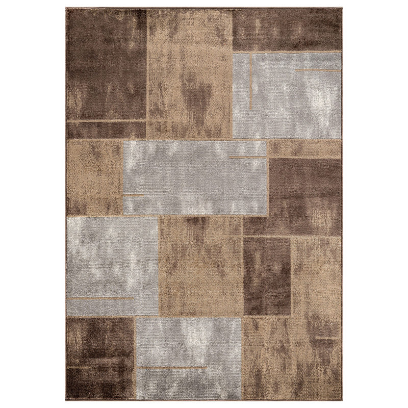 Tapis moderne moderne au design épuré et contemporain, Rectangulaire 7 pi 10 po x 10 pi, Brun