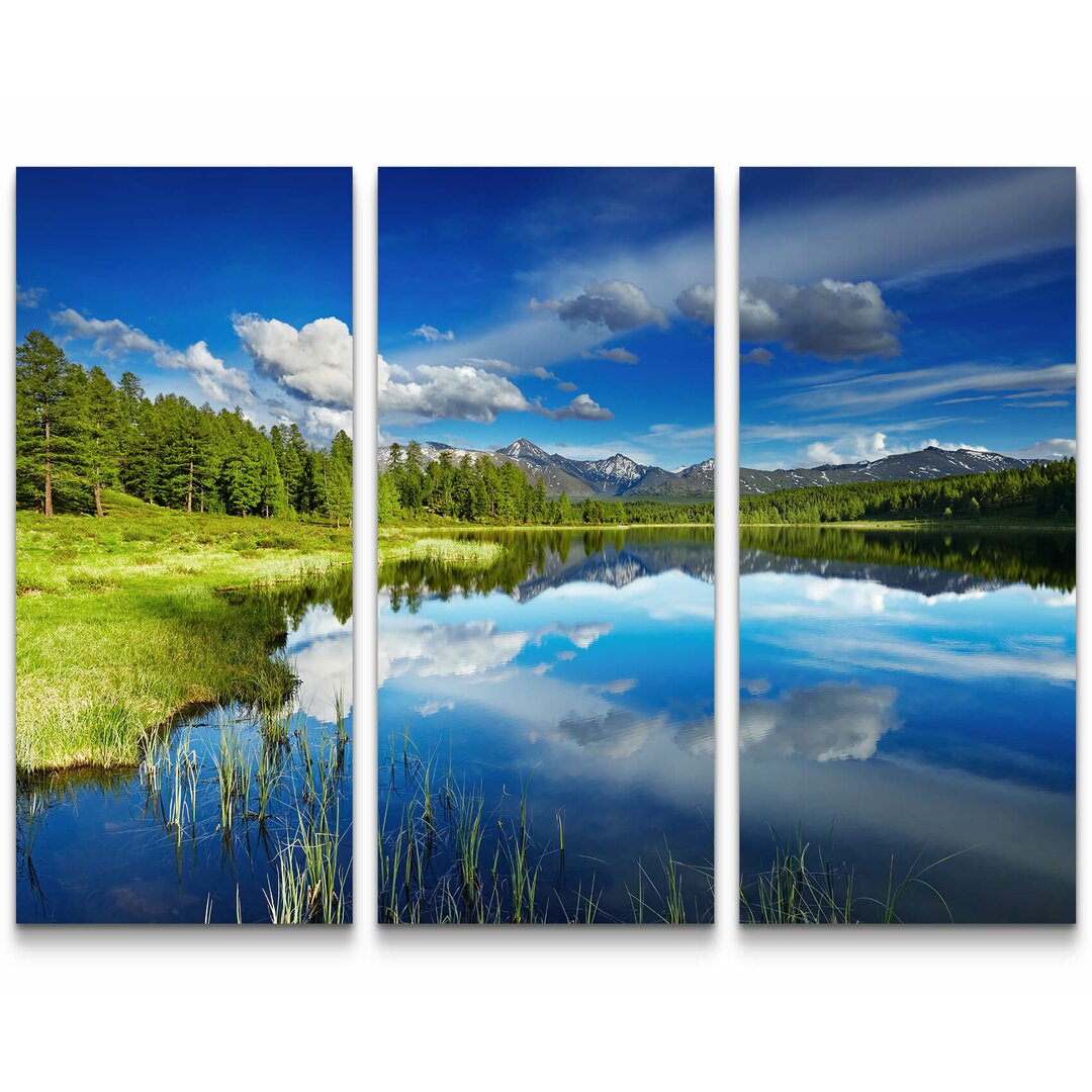 3-tlg. Leinwandbilder-Set Bergsee mit Wolkenspiegelung im Altaigebirge