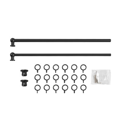 Tringle à rideaux ajustable pour fenêtre de 28 à 48 po, tringle à rideau à tension noire de 1/2 po avec anneaux et ensemble de tringles à rideaux en acier au carbone Twopages