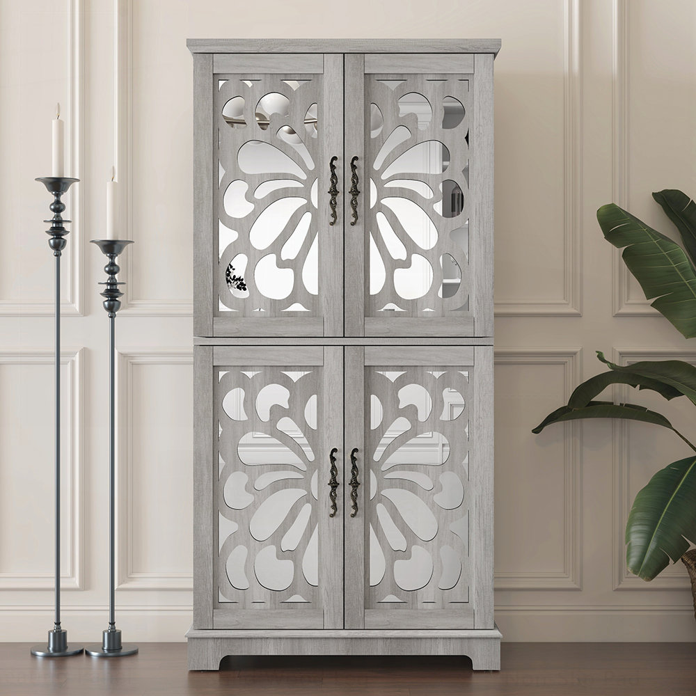 Alcott Hill® 4 Doors Mirrored Accent Storage Cabinet with Adjustable ...