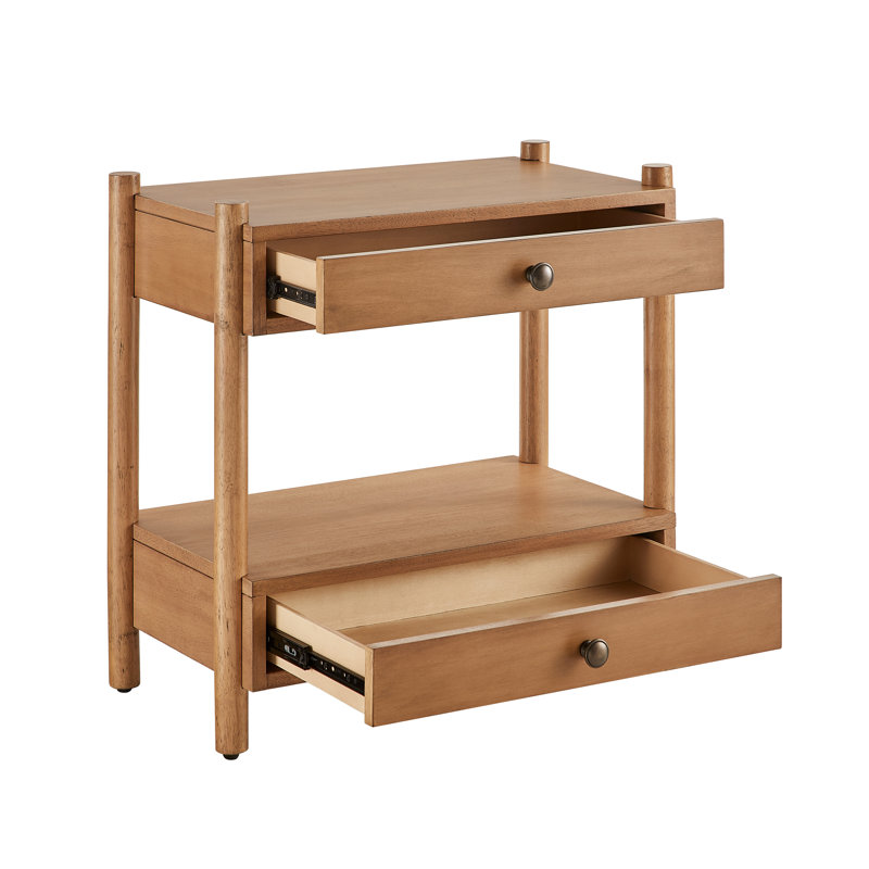 Wood Nightstand End Table with Two Drawers