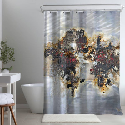 Texturized World Map – Bedroom Cities – Polyester Shower Curtain, Dye Sublimation Print, 71" W × 74" L